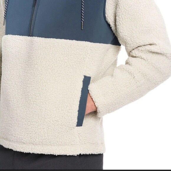 Hurley Half Zip Sherpa Anorak Hoodie Jacket Pullover, Bone/Navy, Size Large - Picture 3 of 13